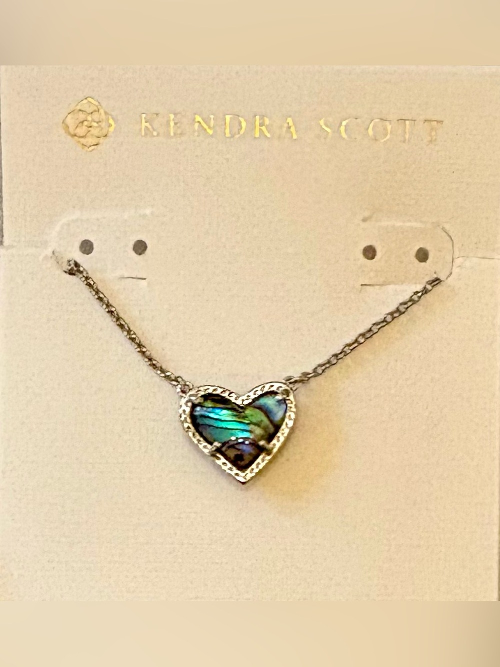 Kendra Scott Ari Heart Necklace - Silver with Abalone, new on card